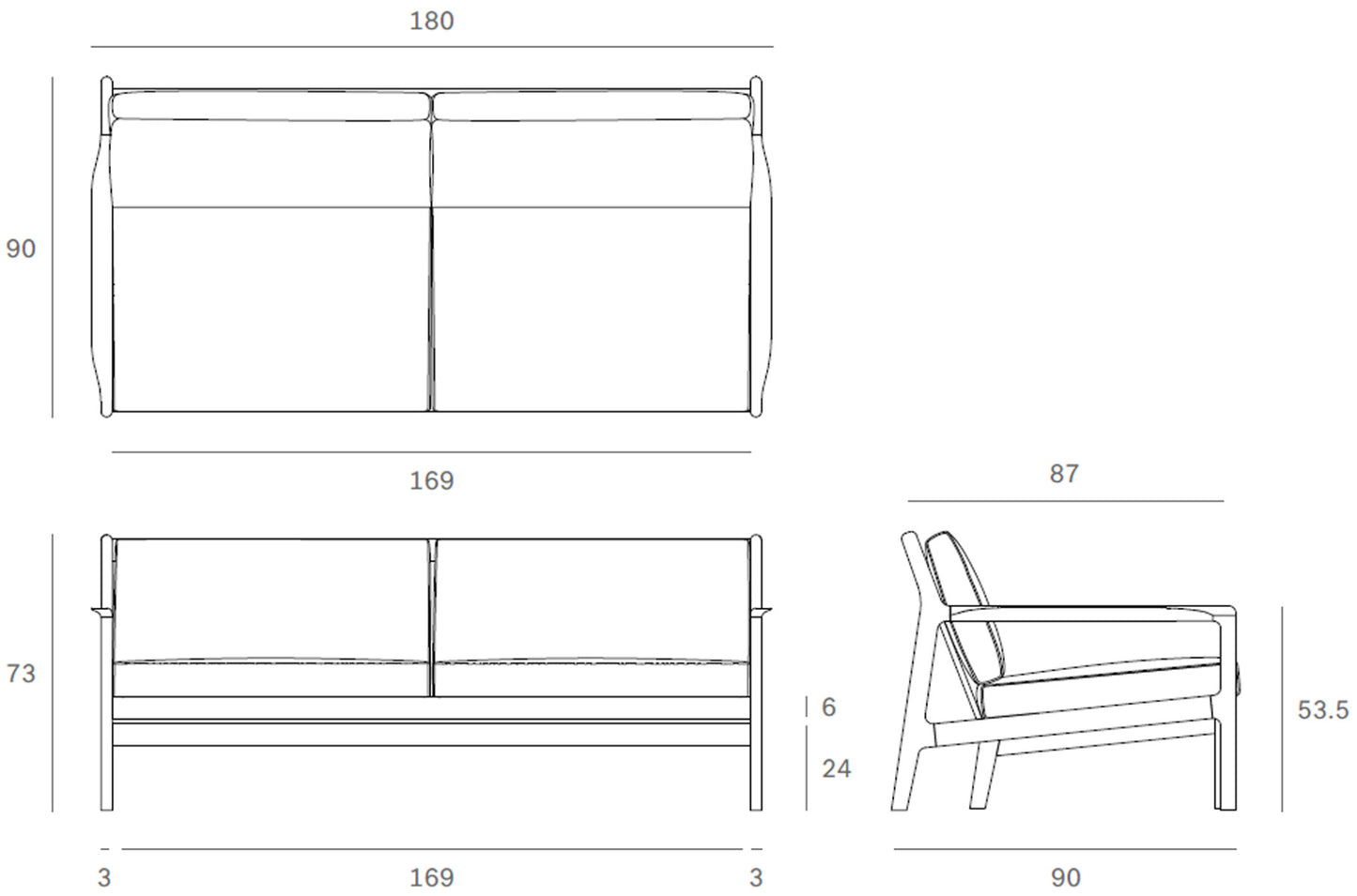 ethnicraft teak jack outdoor sofa 2-seater sketch