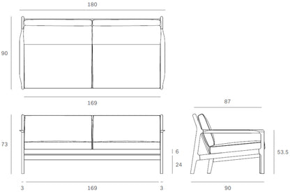 ethnicraft teak jack outdoor sofa 2-seater sketch