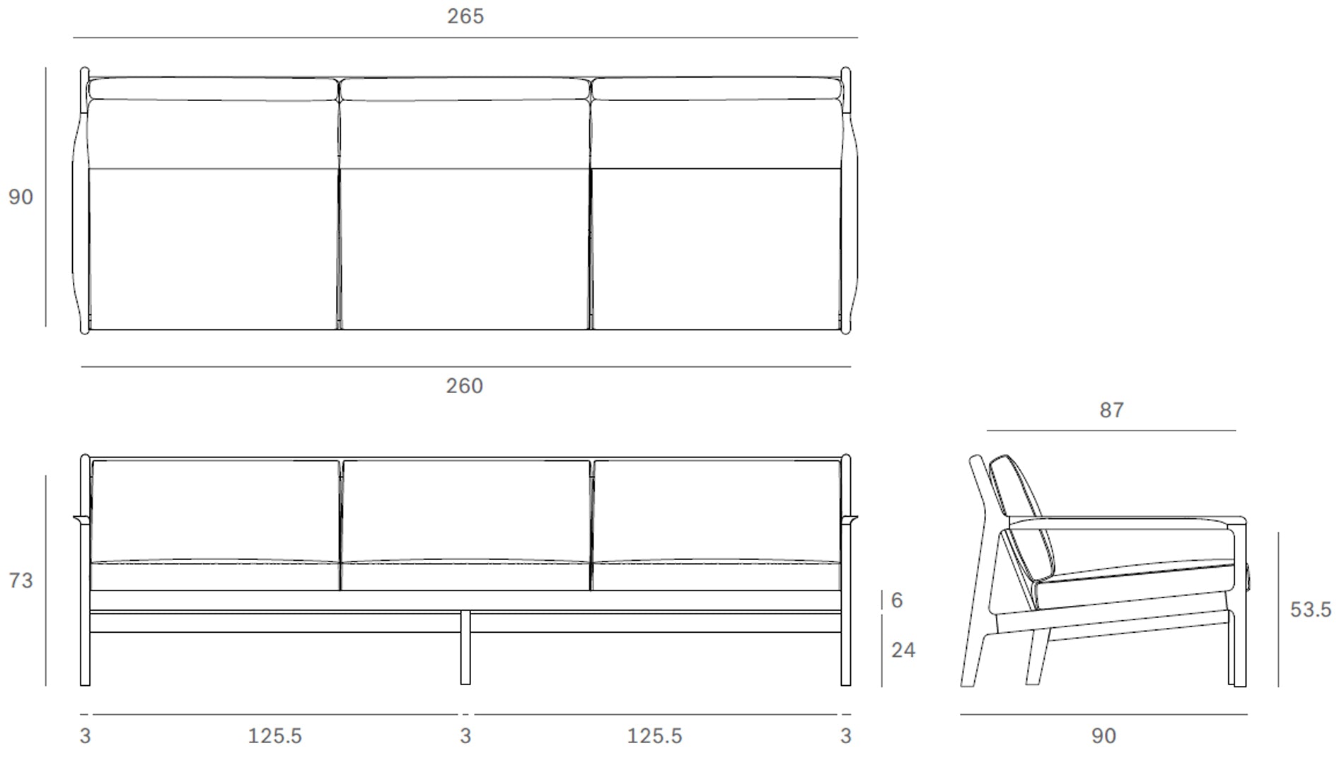 ethnicraft teak jack outdoor sofa 3-seater sketch