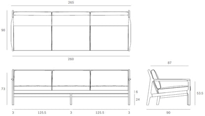 ethnicraft teak jack outdoor sofa 3-seater sketch