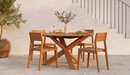 ethnicraft teak circle outdoor dining table group