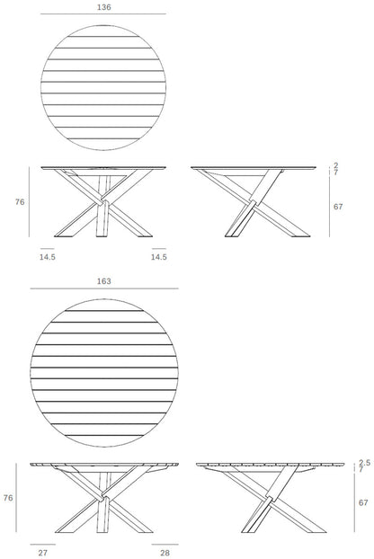 ethnicraft teak circle outdoor dining table sketch