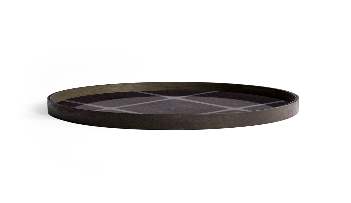 Notre Monde Slate Linear Squares glass Tablett round | XL