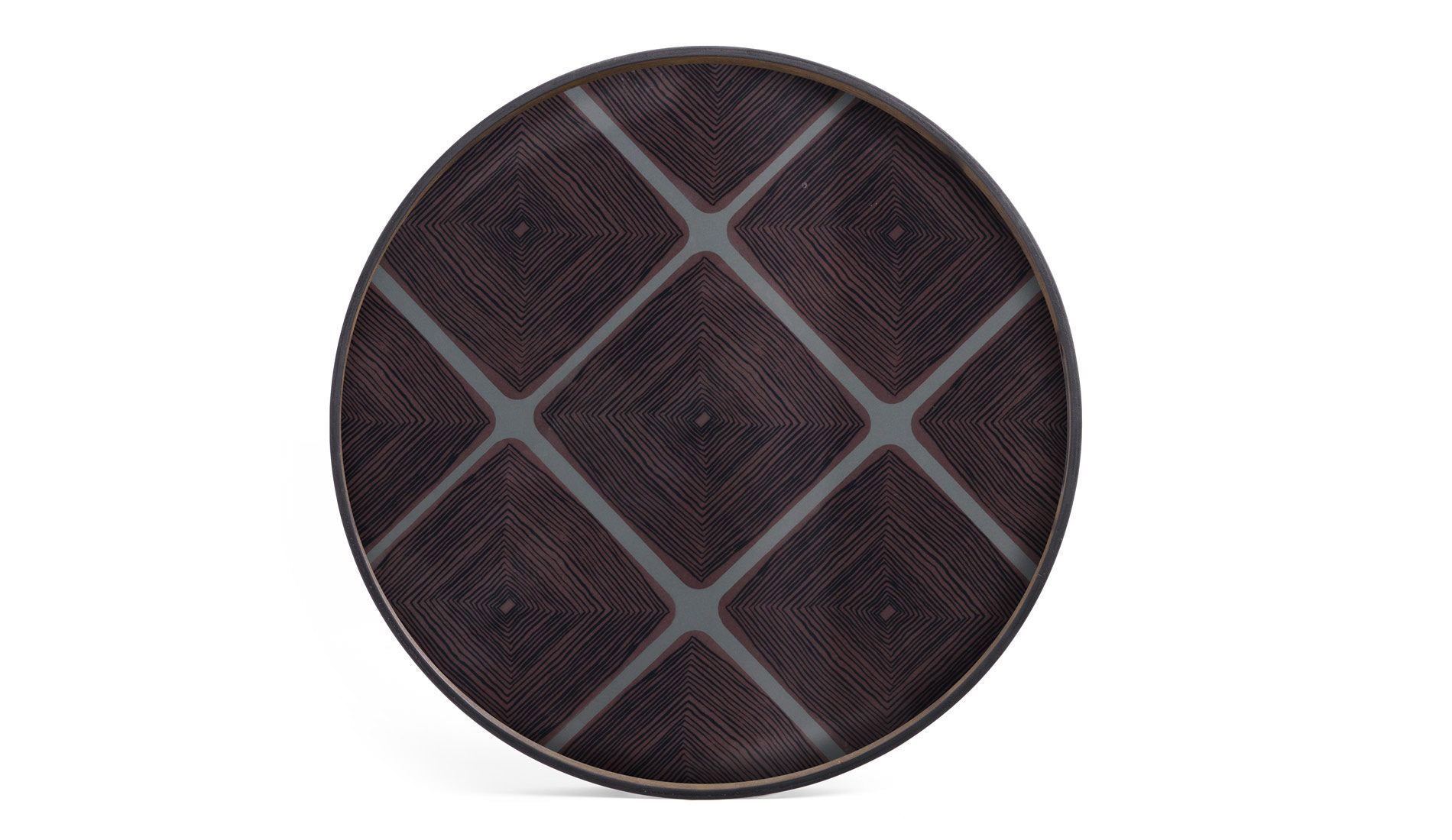 Notre Monde Slate Linear Squares glass Tablett round | XL