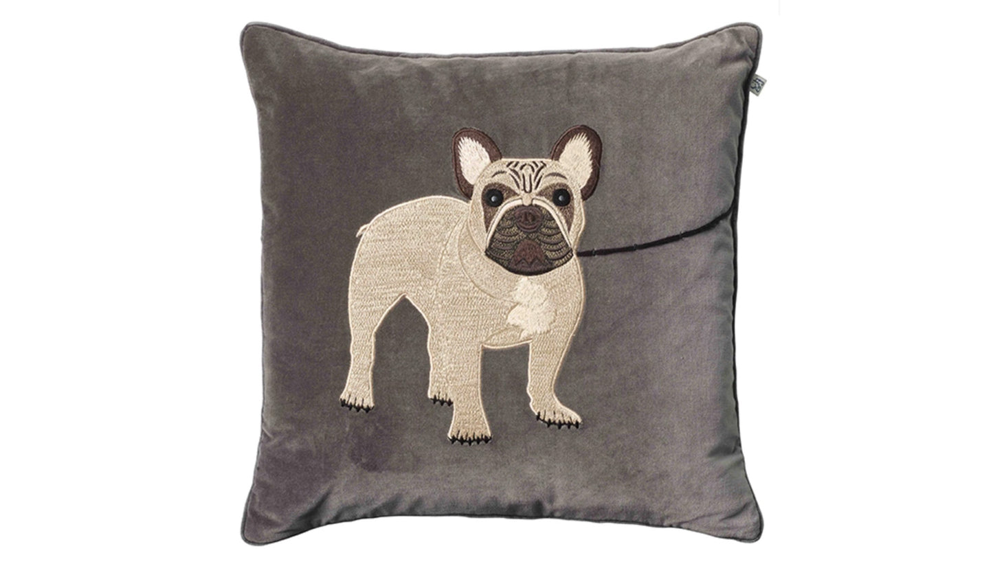 Chhatwal & Jonsson French Bulldog Samtkissen 50 x 50 cm | Grey 