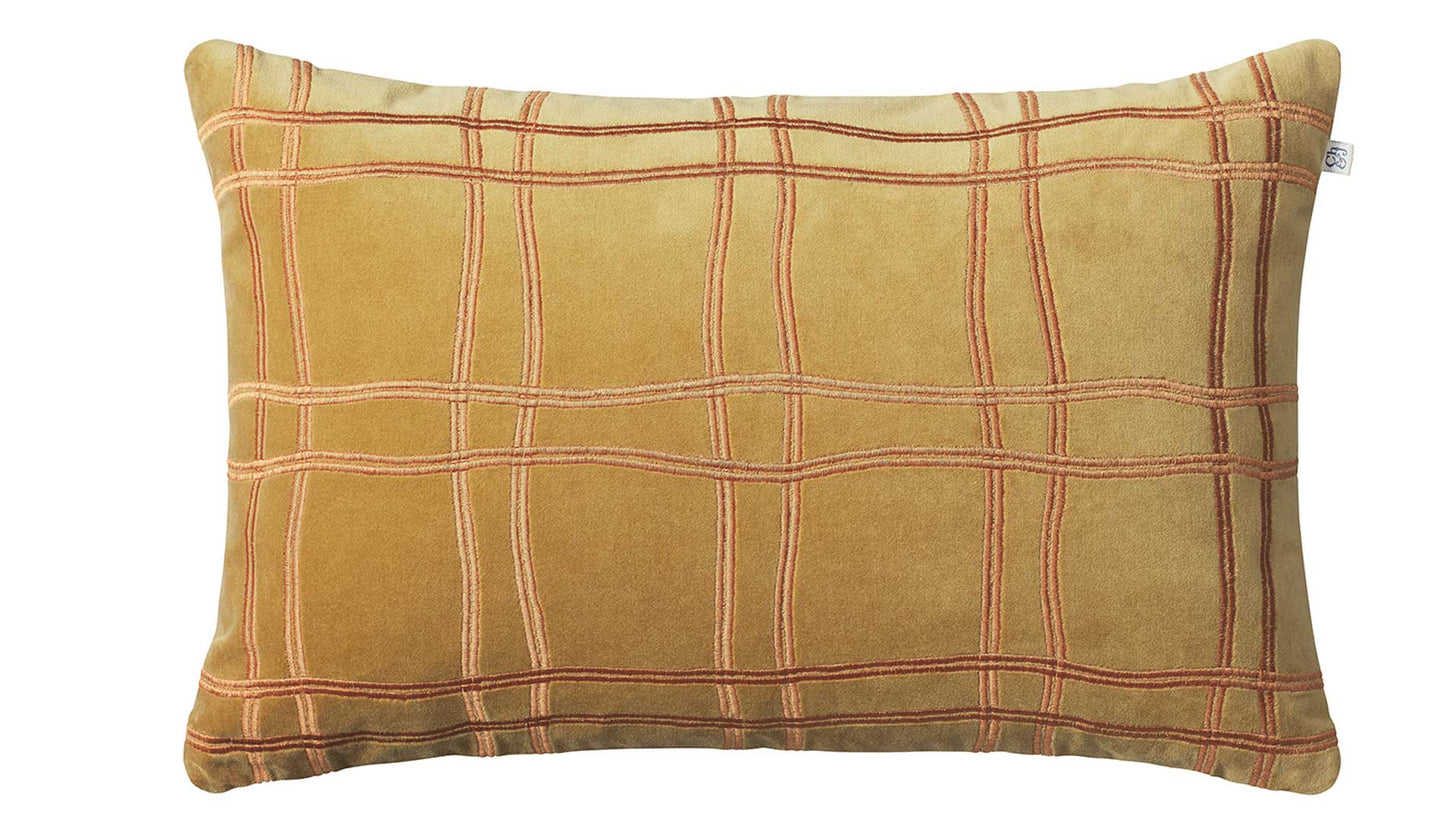 Chhatwal & Jonsson Tattersall Samtkissen 40 x 60 cm | Masala Yellow/Orange 