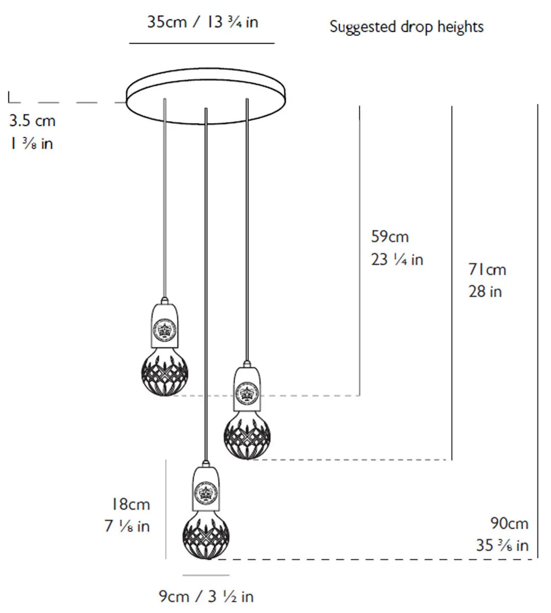 lee broom crystal bulb pendant set 3 sketch