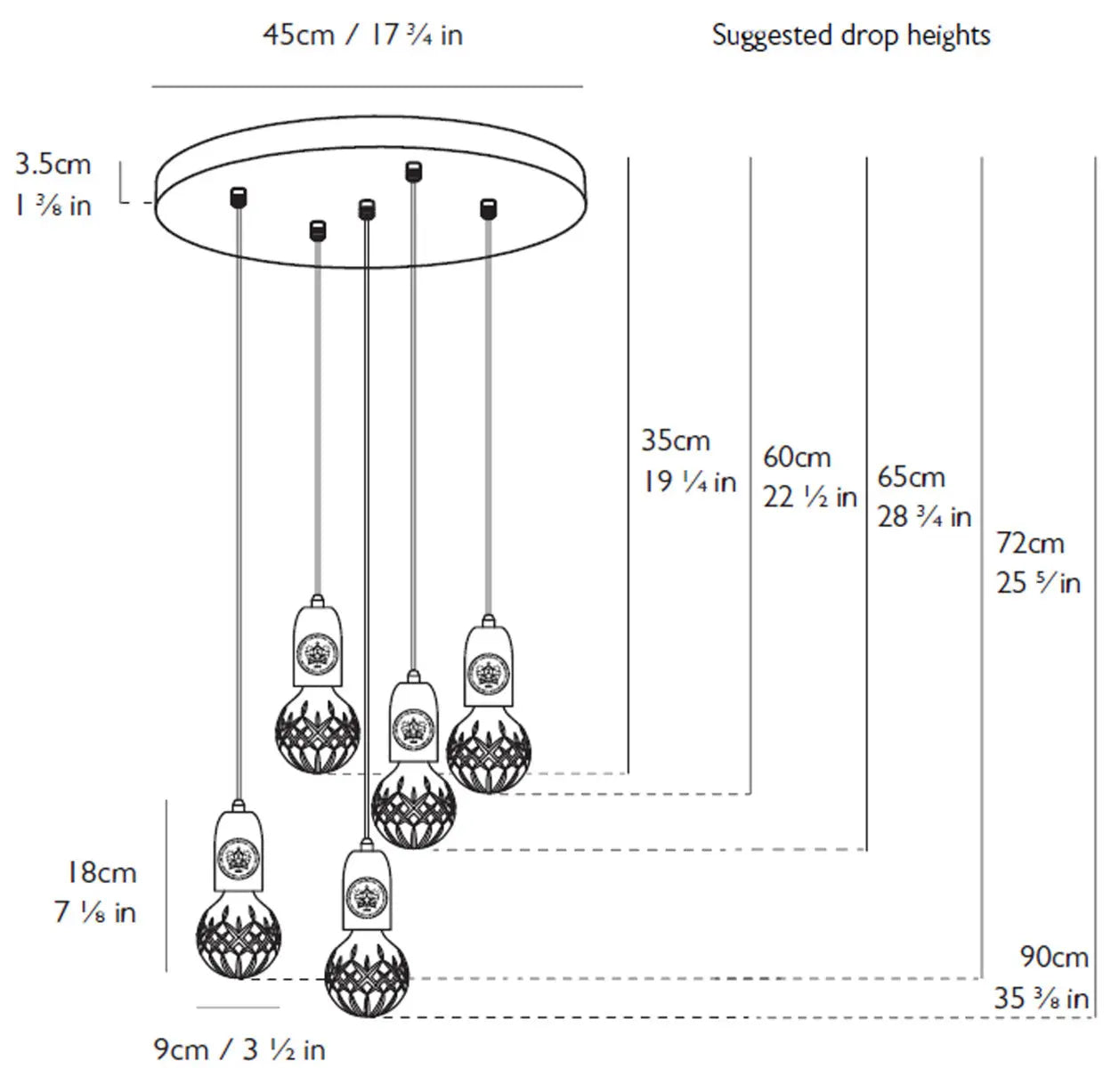 lee broom crystal bulb pendant set 5 sketch