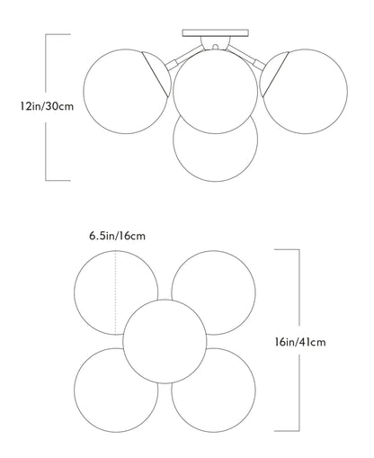 Roll & Hill Modo 5 Globes Ceiling Mount Sketch