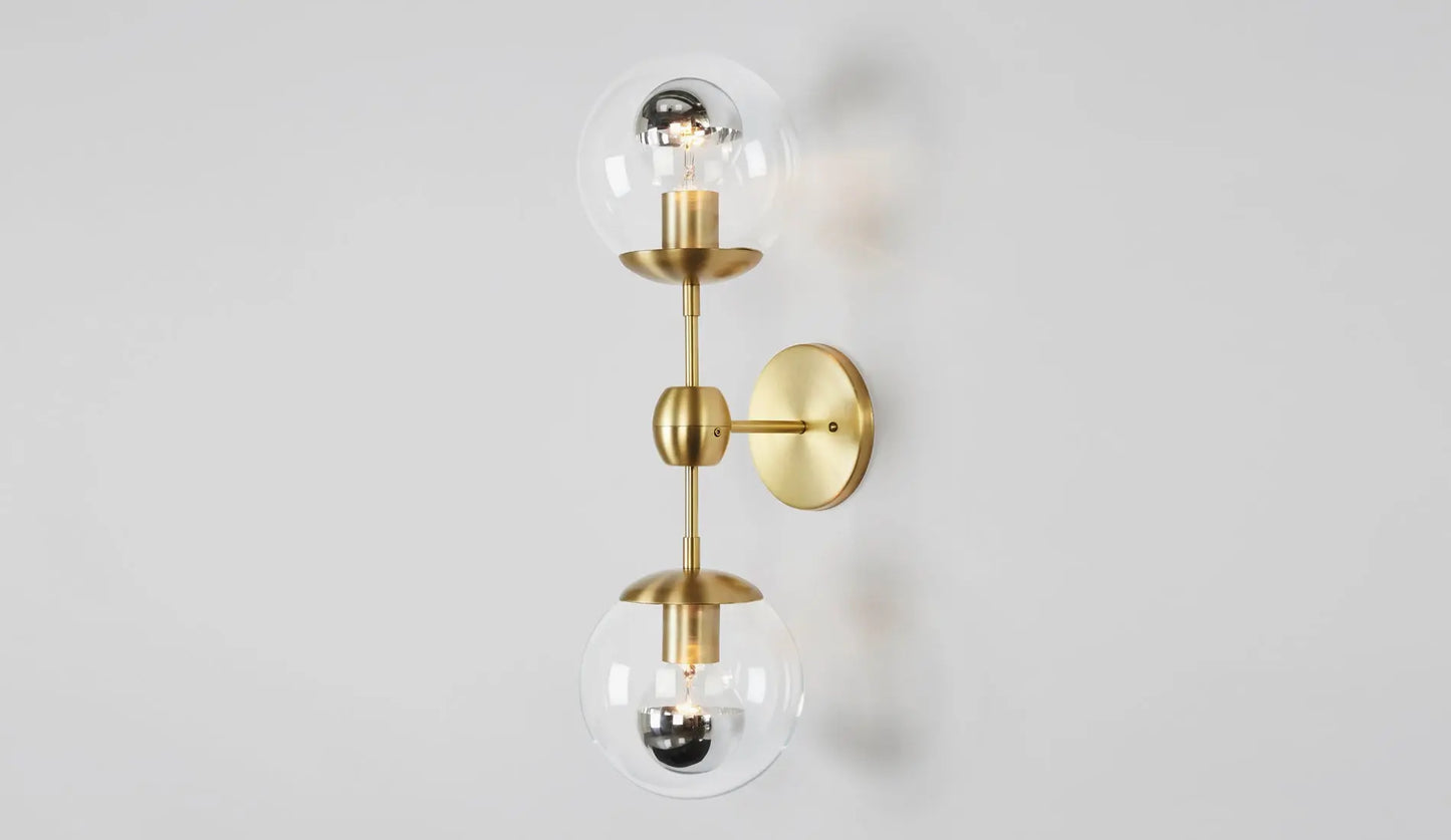 Roll & Hill Modo Sconce 2-Globes Wall brushed brass clear