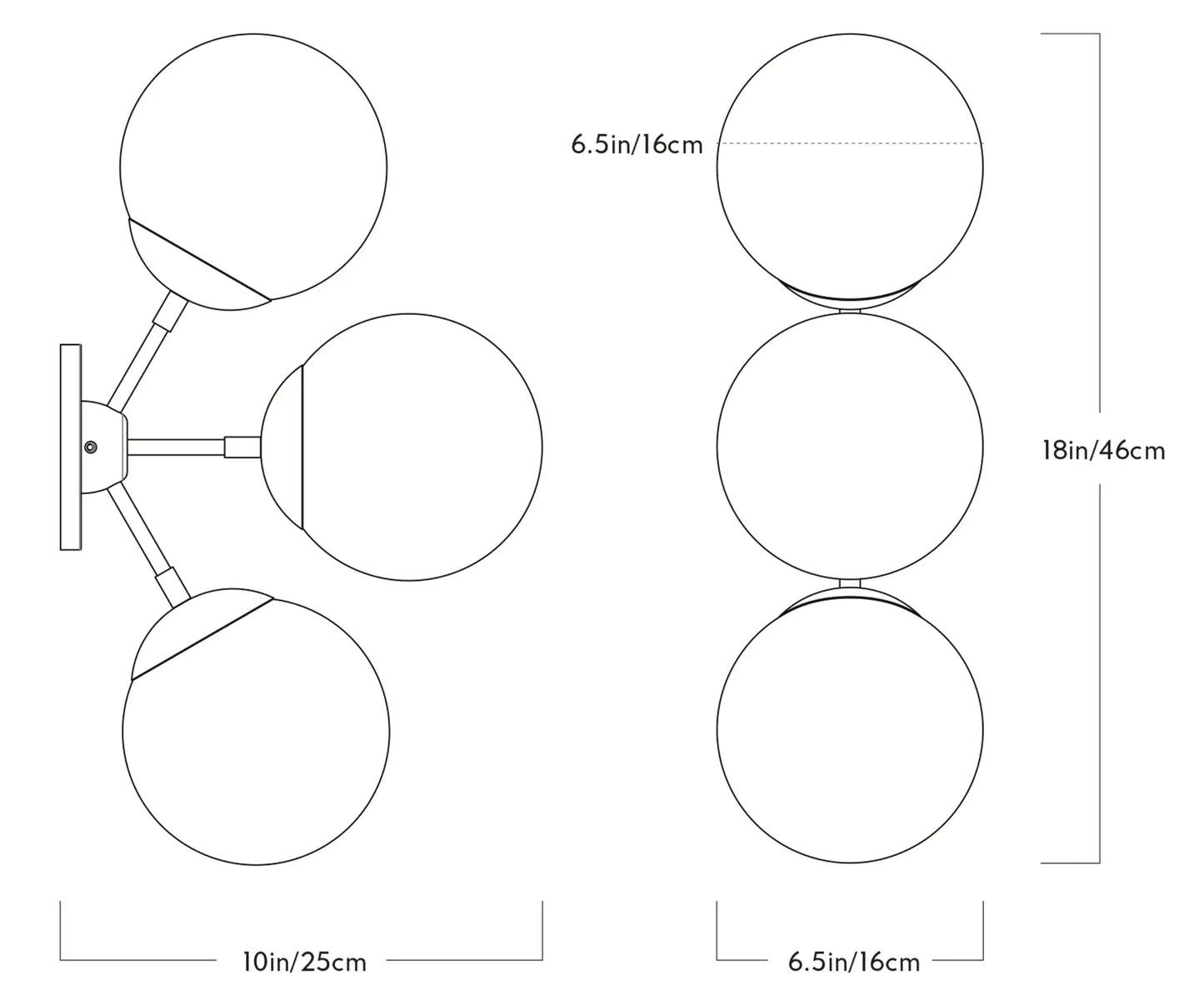 Roll & Hill Modo Sconce 3 Globes Sketch