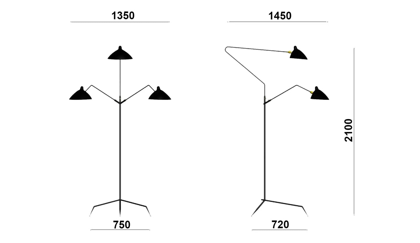 Serge Mouille Lampadaire 3 bras floor lamp